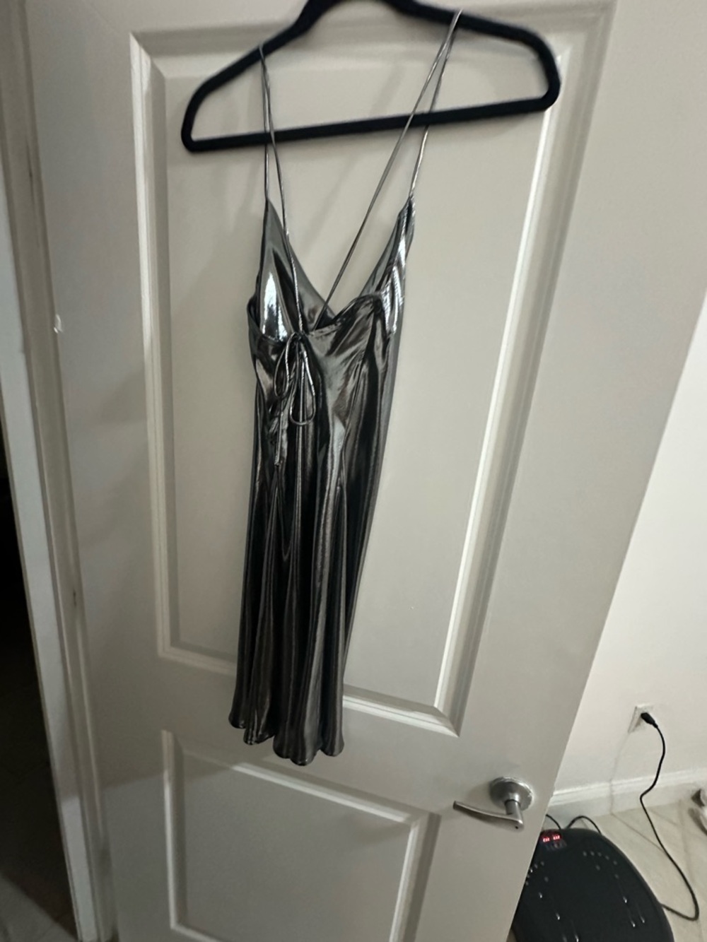 Zara Metallic Silver Cowl Neck Slip Dress - Picture 2 of 4